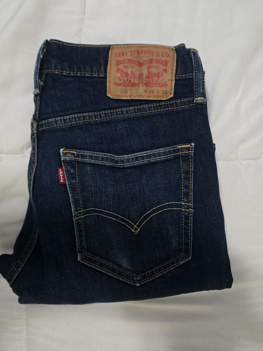 Levi's Dark Indigo Denim Jeans with Tan Leather Patch